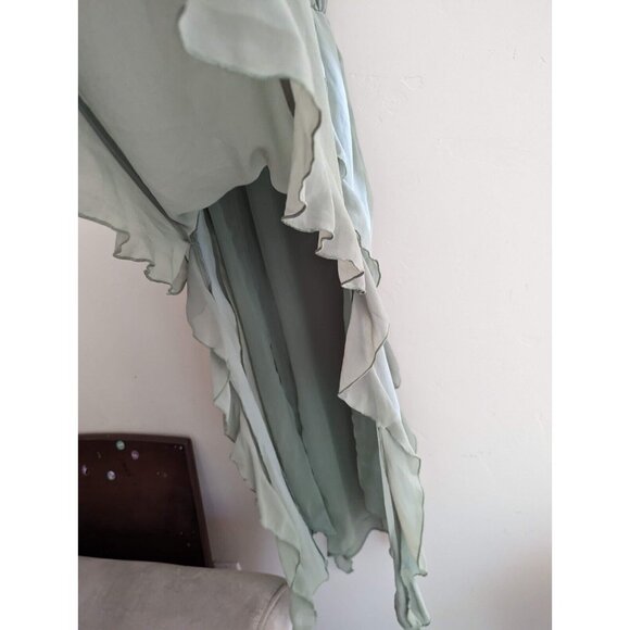 SOLD ZARA NEW WOMAN STRAPPY LONG DRESS RUFFLES ASYMMETRIC HEM SEA GREEN M - Picture 6 of 9